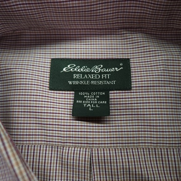 Eddie Bauer Shirt Mens Large Tall Relaxed Fit Wrinkle Resistant Button Up Plaid - Picture 3 of 6